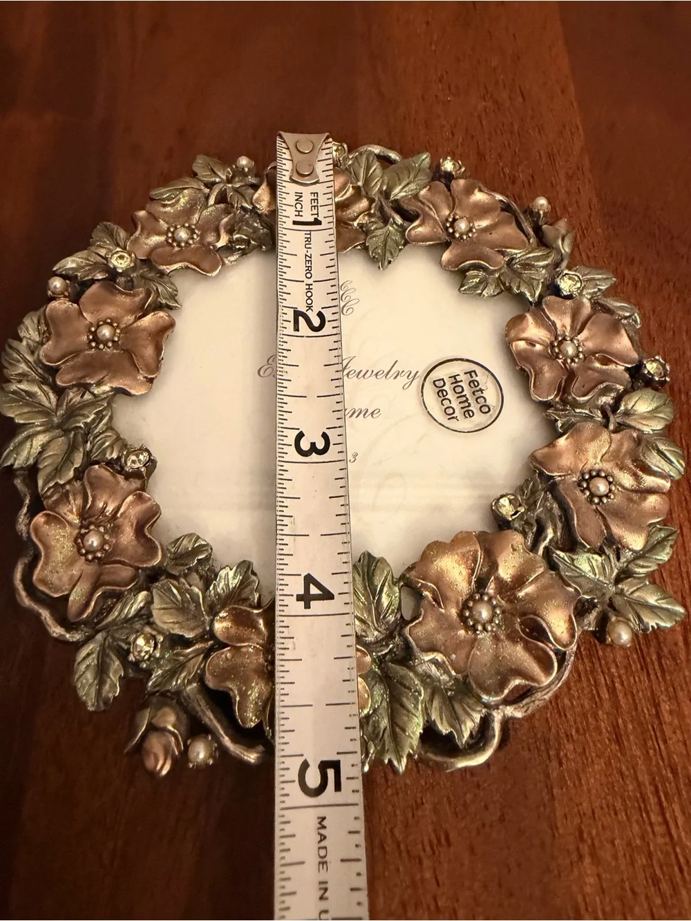 Fetco Home Decor Metal Round Picture Frame Jeweled Floral Design Fits 3x3 Photo